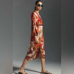 Anthropologie Printed Midi Dress in Orange/cream combo size X large